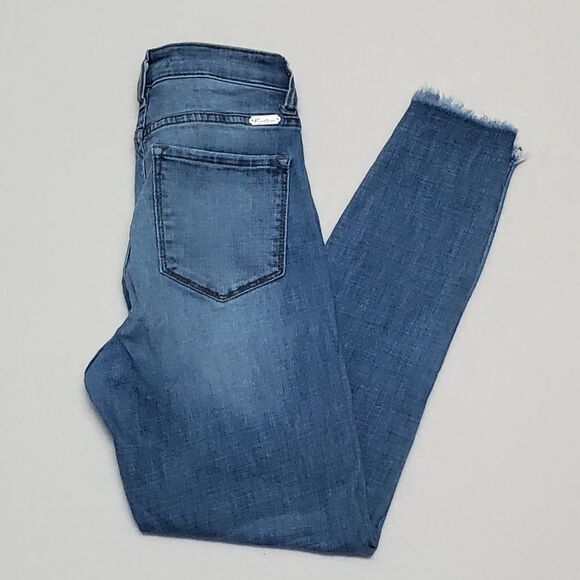 KANCAN Women's Mid Rise Distressed Ankle Skinny Jeans Raw Cut Summer Collection - Picture 4 of 14